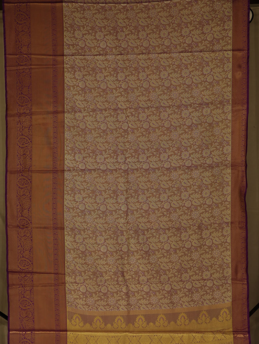 Champagne Gold Dharmavaram Inspired Semi Silk Saree with Medium Medium Contrast Border