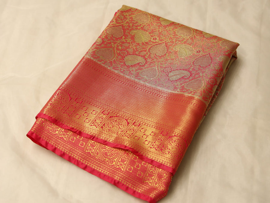 Burnt Orange Dharmavaram Inspired Semi Silk Saree with Medium Medium Contrast Border