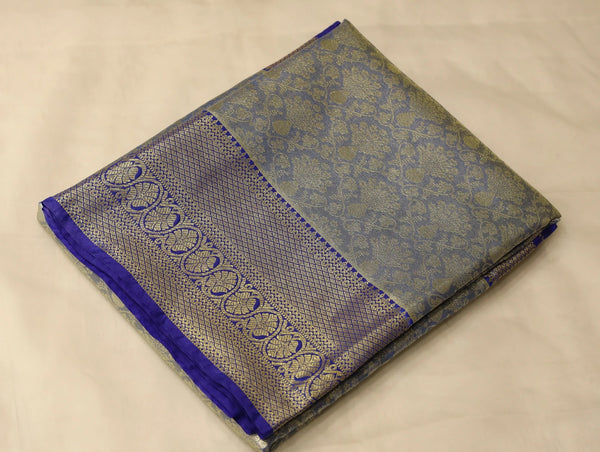 Antique Gold Dharmavaram Inspired Semi Silk Saree with Wide Wide Contrast Border