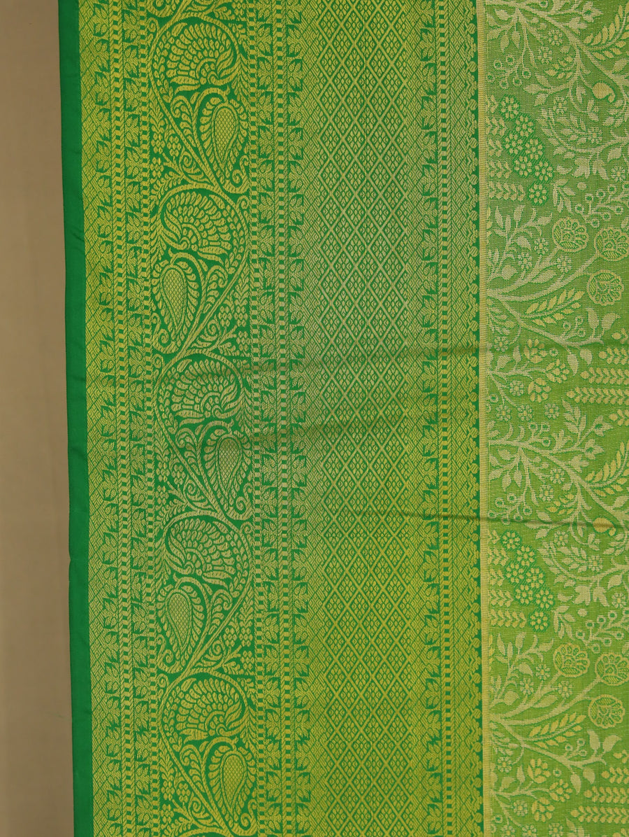 Lime Green Dharmavaram Inspired Semi Silk Saree with Medium Medium Self Border