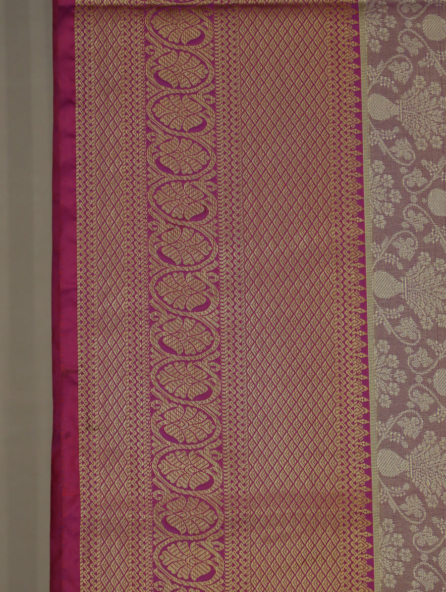 Champagne Gold Kanchipuram Inspired Semi Silk Saree with Wide Wide Contrast Border