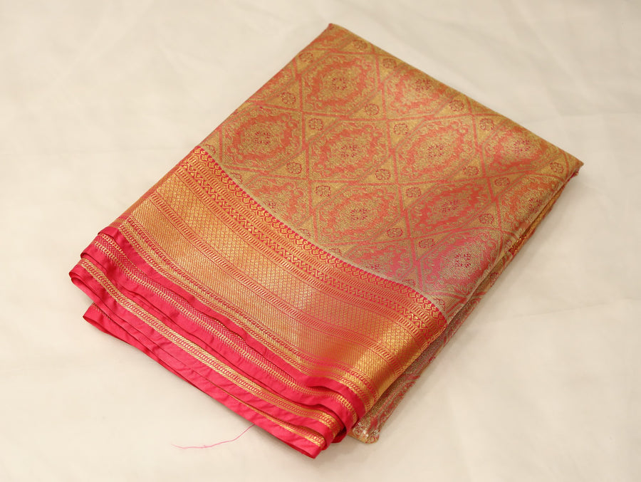 Champagne Gold Dharmavaram Inspired Semi Silk Saree with Wide Wide Contrast Border
