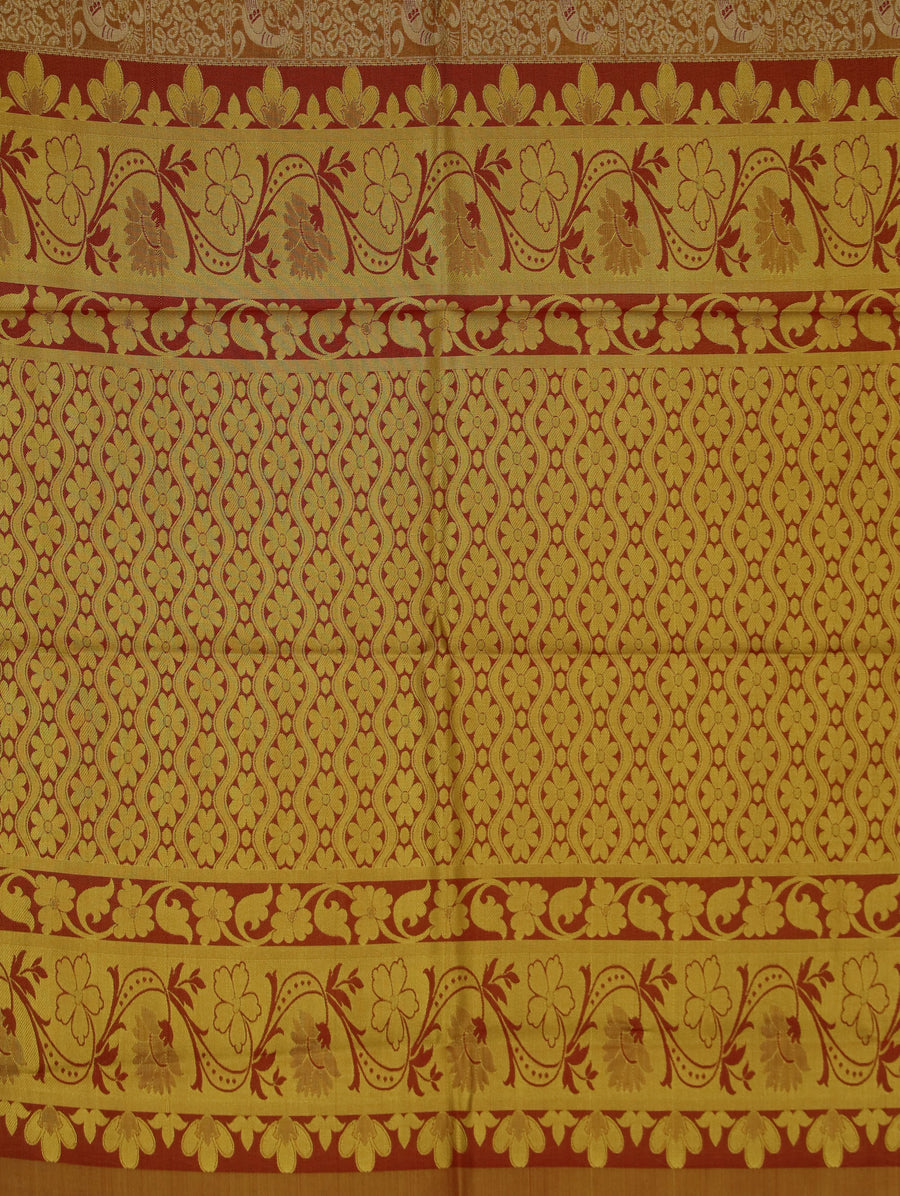 Champagne Gold Kanchipuram Inspired Semi Silk Saree with Medium Medium Contrast Border