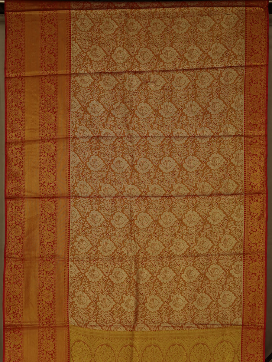 Champagne Gold Dharmavaram Inspired Semi Silk Saree with Wide Wide Contrast Border