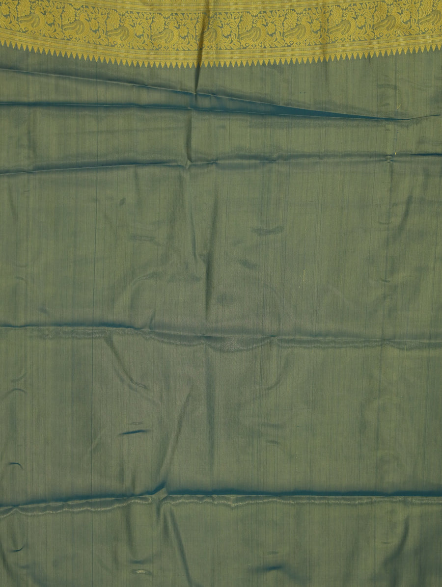 Olive Green Kanchipuram Inspired Semi Silk Saree with Medium Medium Contrast Border