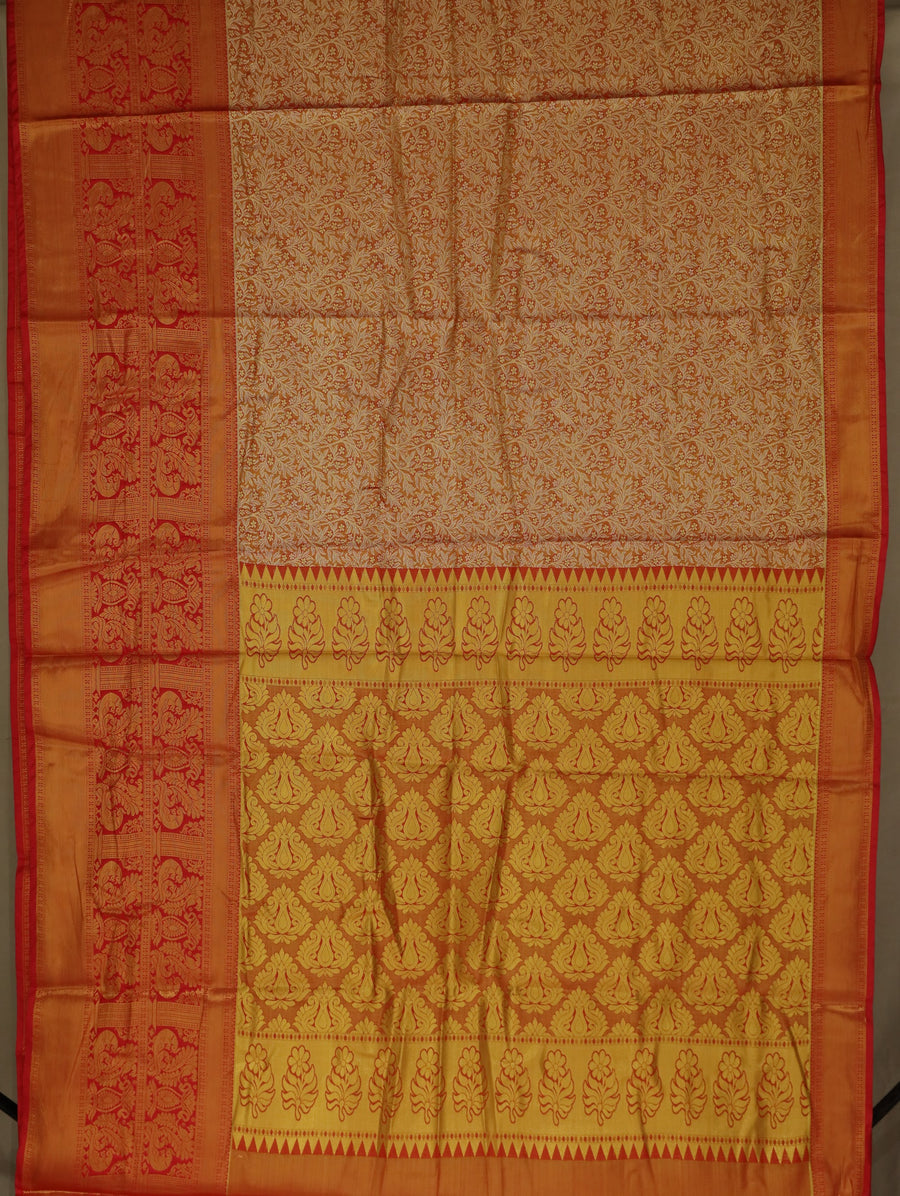 Champagne Gold Dharmavaram Inspired Semi Silk Saree with Wide Wide Contrast Border