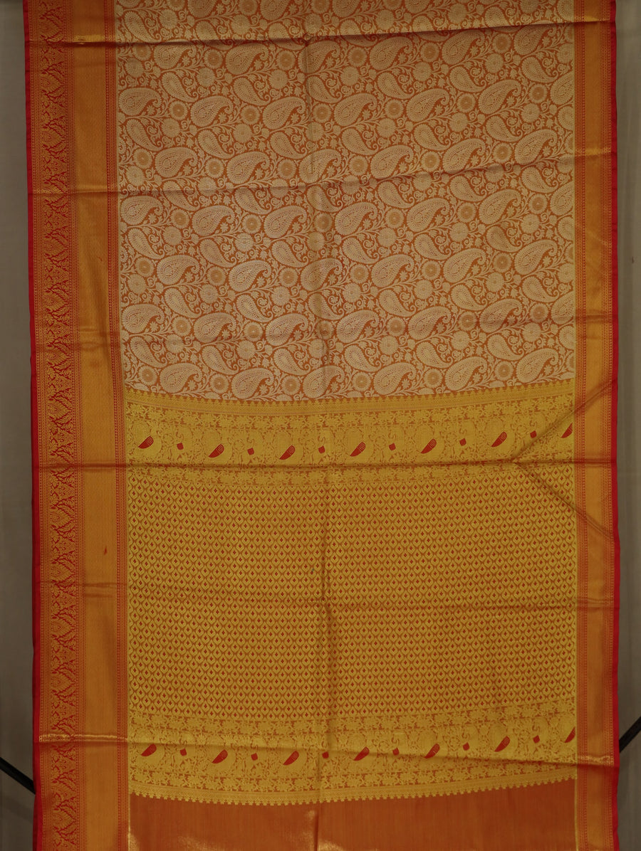 Burnt Orange Dharmavaram Inspired Semi Silk Saree with Wide Wide Contrast Border