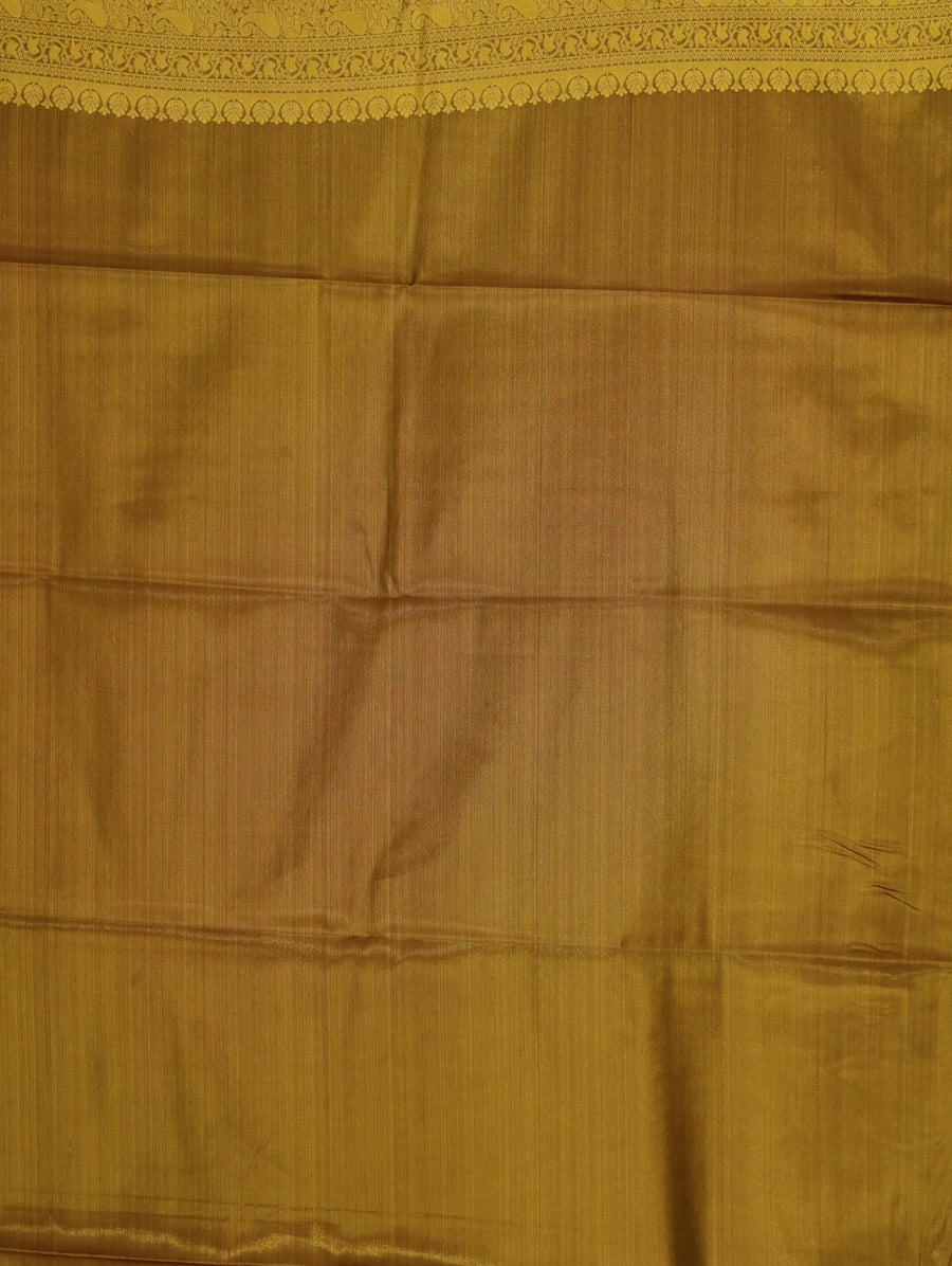 Sunlit Gold Kanchipuram Inspired Semi Silk Saree with Wide Wide Contrast Border
