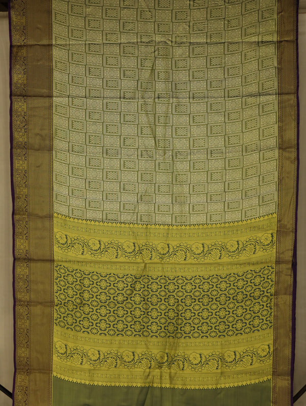 Olive Green Dharmavaram Inspired Semi Silk Saree with Medium Medium Contrast Border