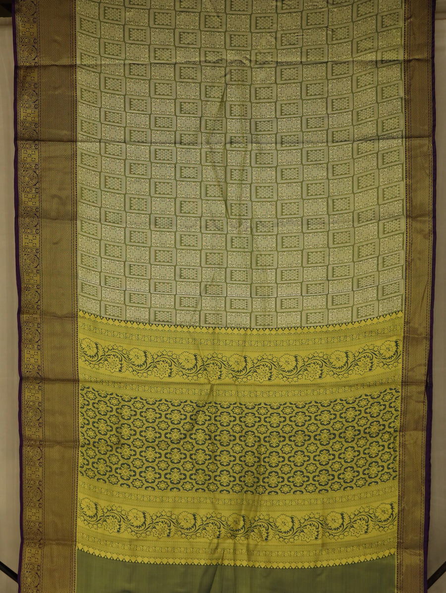 Olive Green Dharmavaram Inspired Semi Silk Saree with Medium Medium Contrast Border