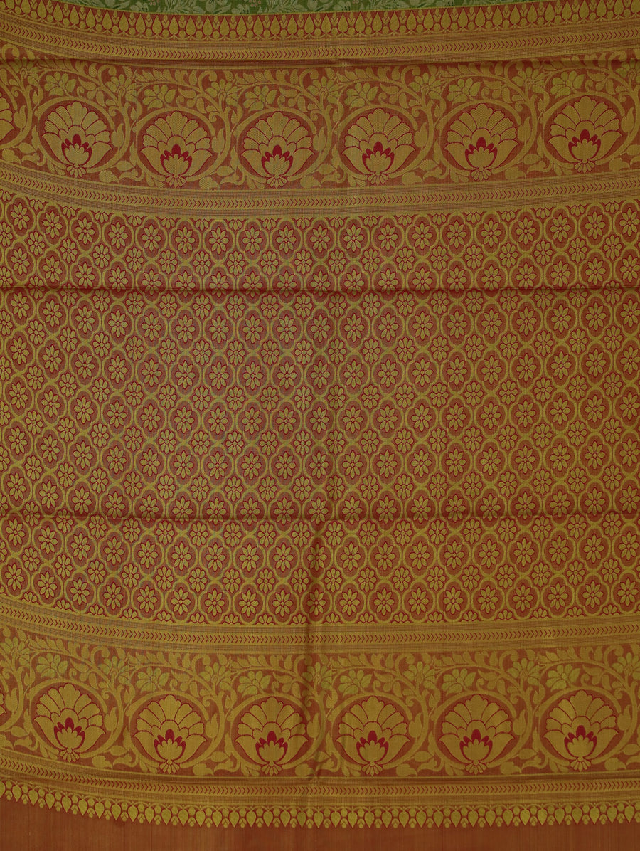 Olive Green Kanchipuram Inspired Semi Silk Saree with Wide Wide Contrast Border