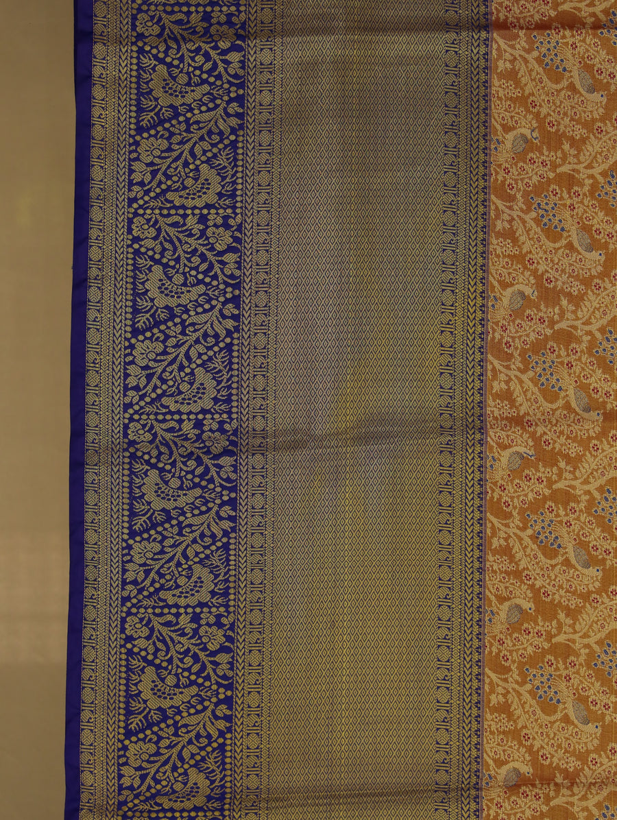 Burnt Sienna Dharmavaram Inspired Semi Silk Saree with Wide Wide Contrast Border