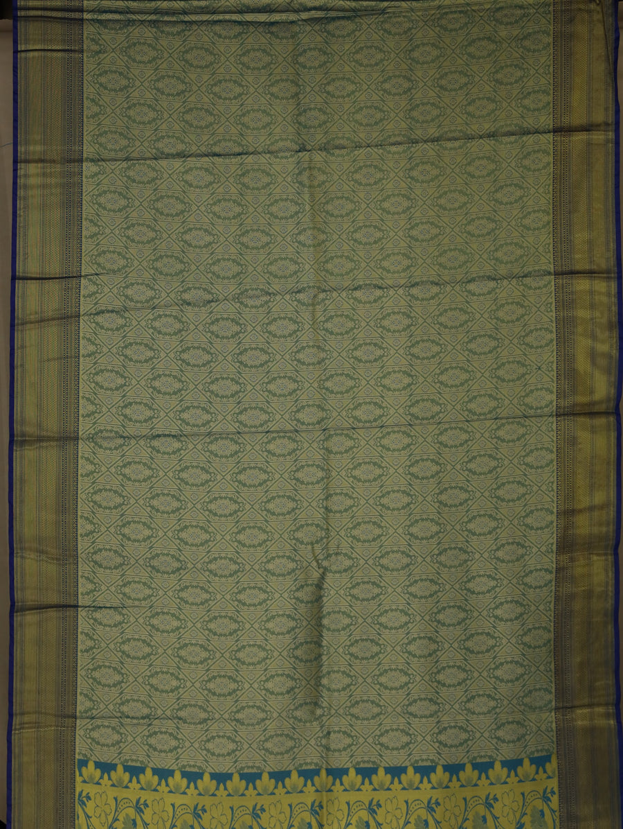 Sage Green Kanchipuram Inspired Semi Silk Saree with Wide Wide Contrast Border