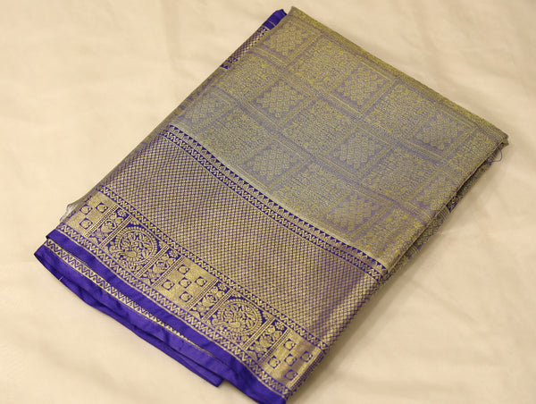 Antique Gold Uppada Inspired Semi Silk Saree with Medium Medium Contrast Border