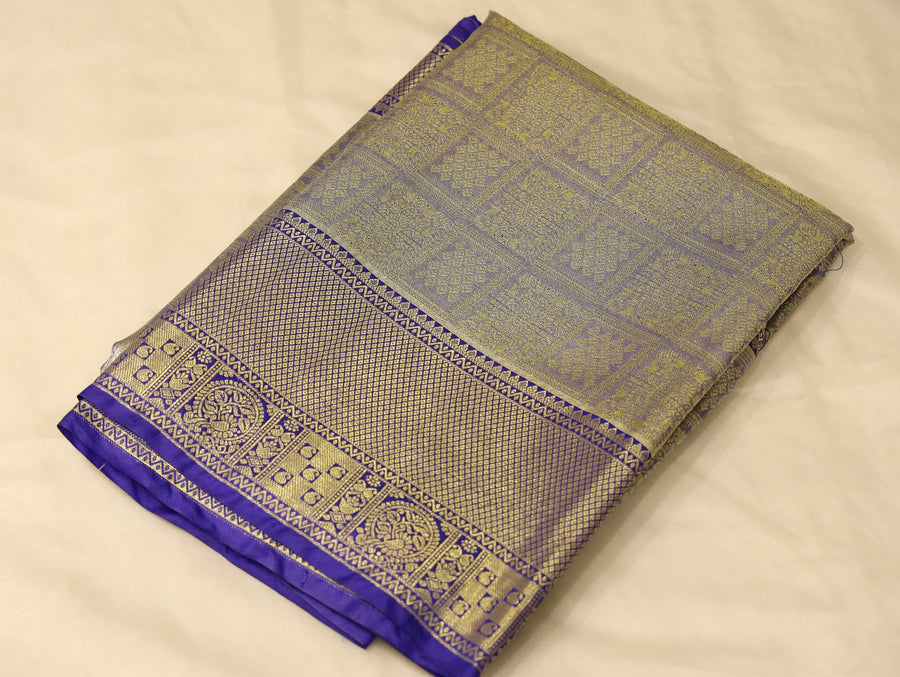 Antique Gold Uppada Inspired Semi Silk Saree with Medium Medium Contrast Border
