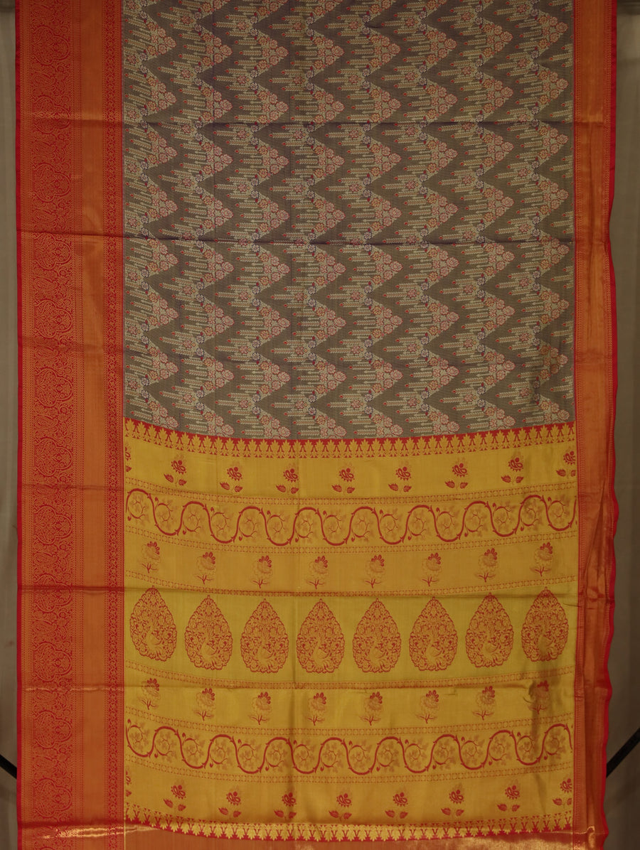 Olive Gray Dharmavaram Inspired Semi Silk Saree with Wide Wide Contrast Border