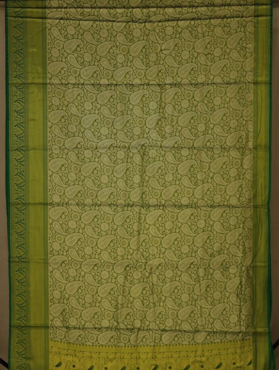 Olive Green Uppada Inspired Semi Silk Saree with Medium Medium Contrast Border