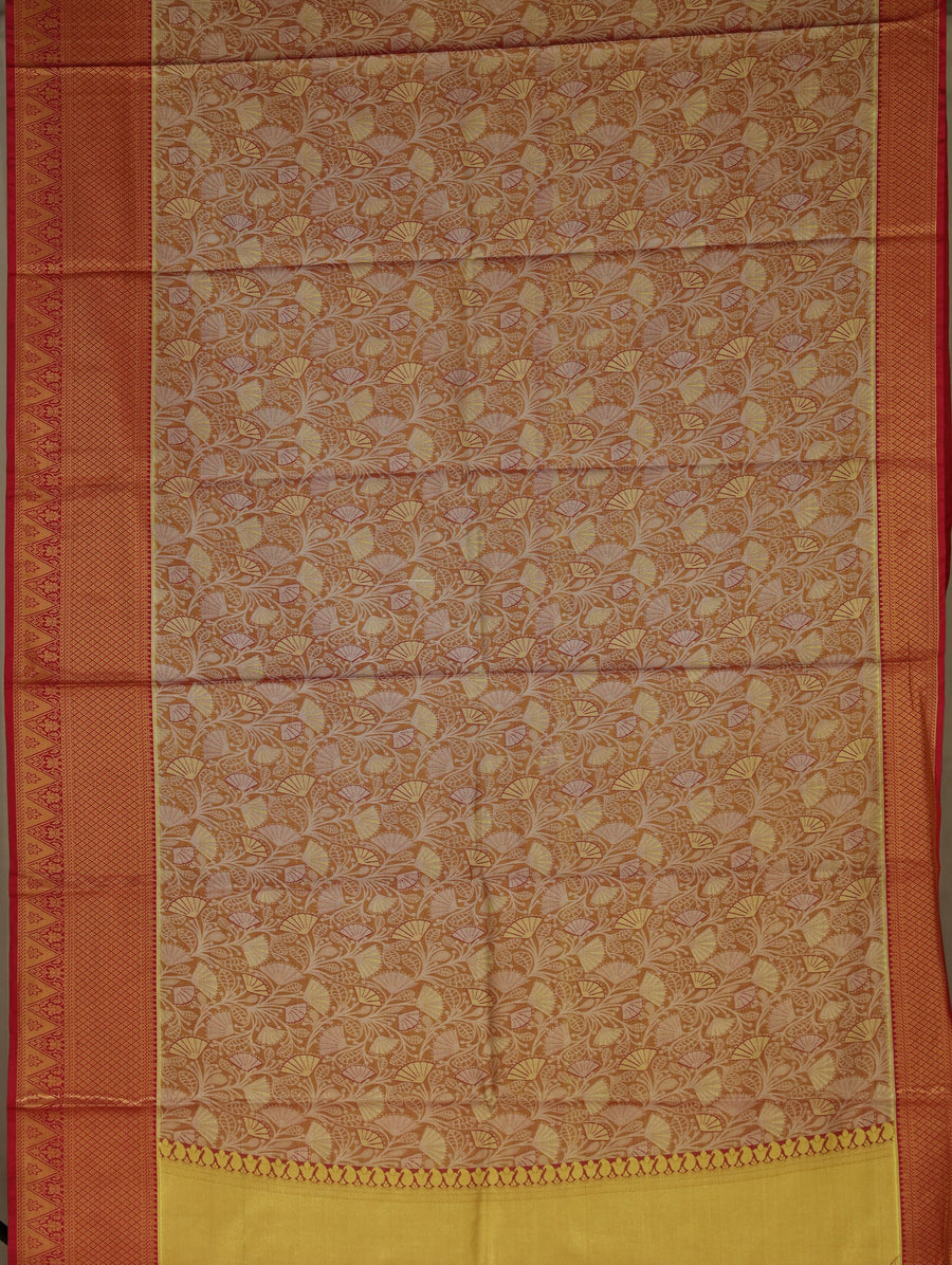 Burnt Orange Dharmavaram Inspired Semi Silk Saree with Wide Wide Contrast Border