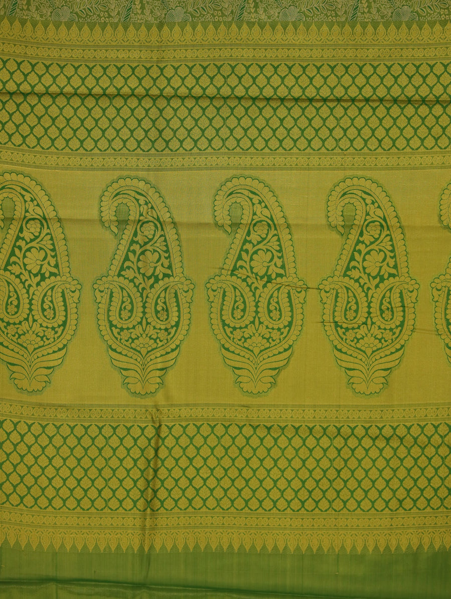 Sage Green Kanchipuram Inspired Semi Silk Saree with Wide Wide Self Border