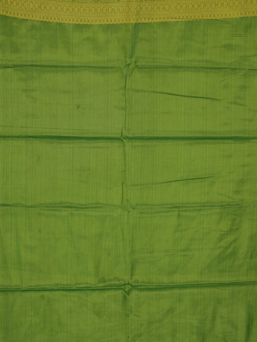 Chartreuse Green Kanchipuram Inspired Semi Silk Saree with Medium Medium Contrast Border