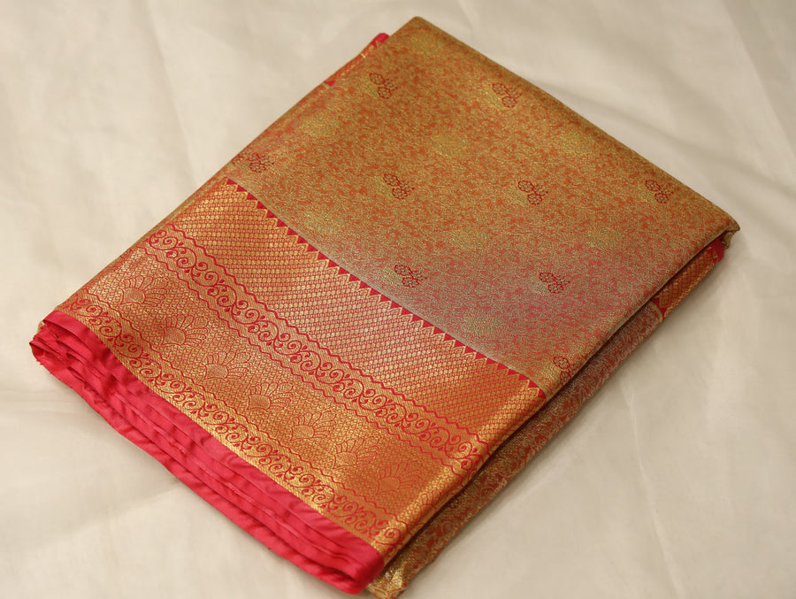 Champagne Gold Dharmavaram Inspired Semi Silk Saree with Medium Medium Contrast Border