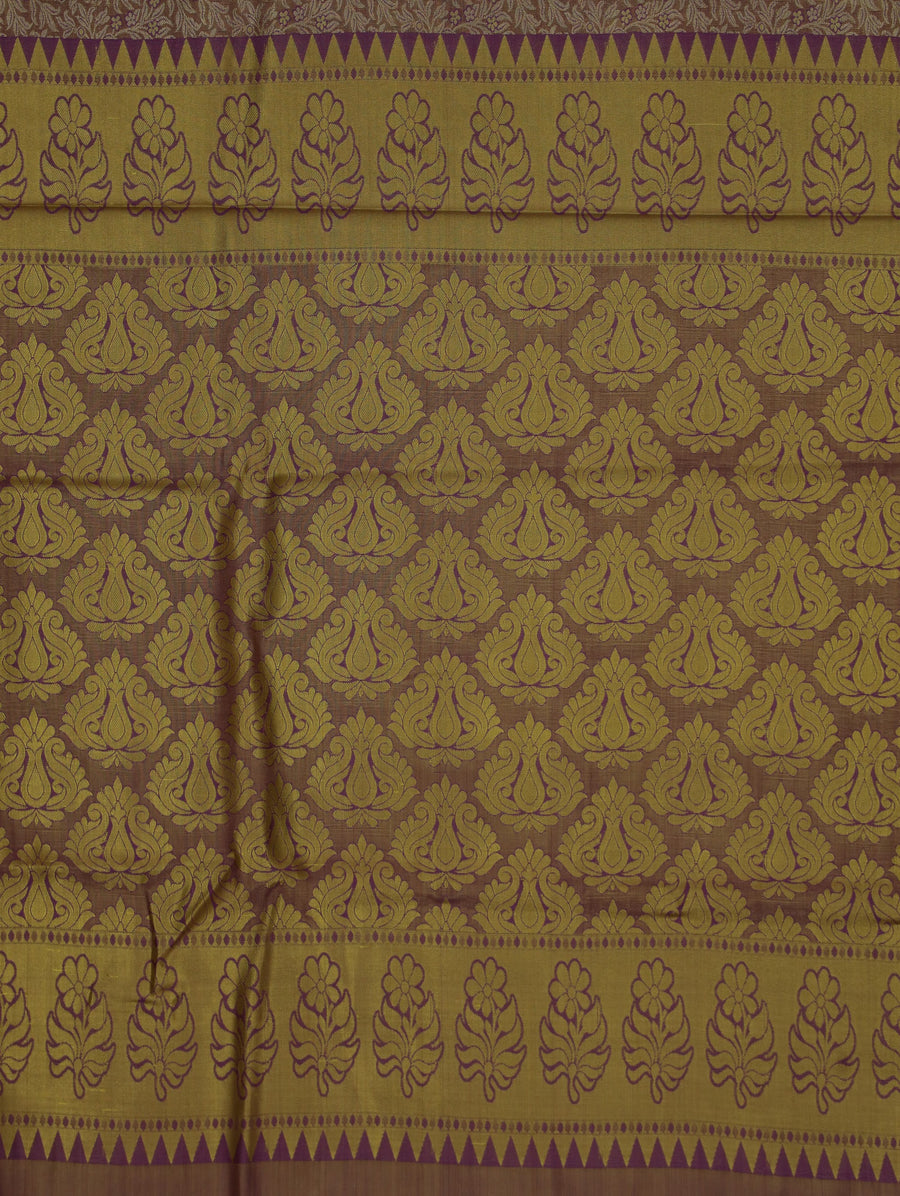 Champagne Gold Kanchipuram Inspired Semi Silk Saree with Wide Wide Contrast Border