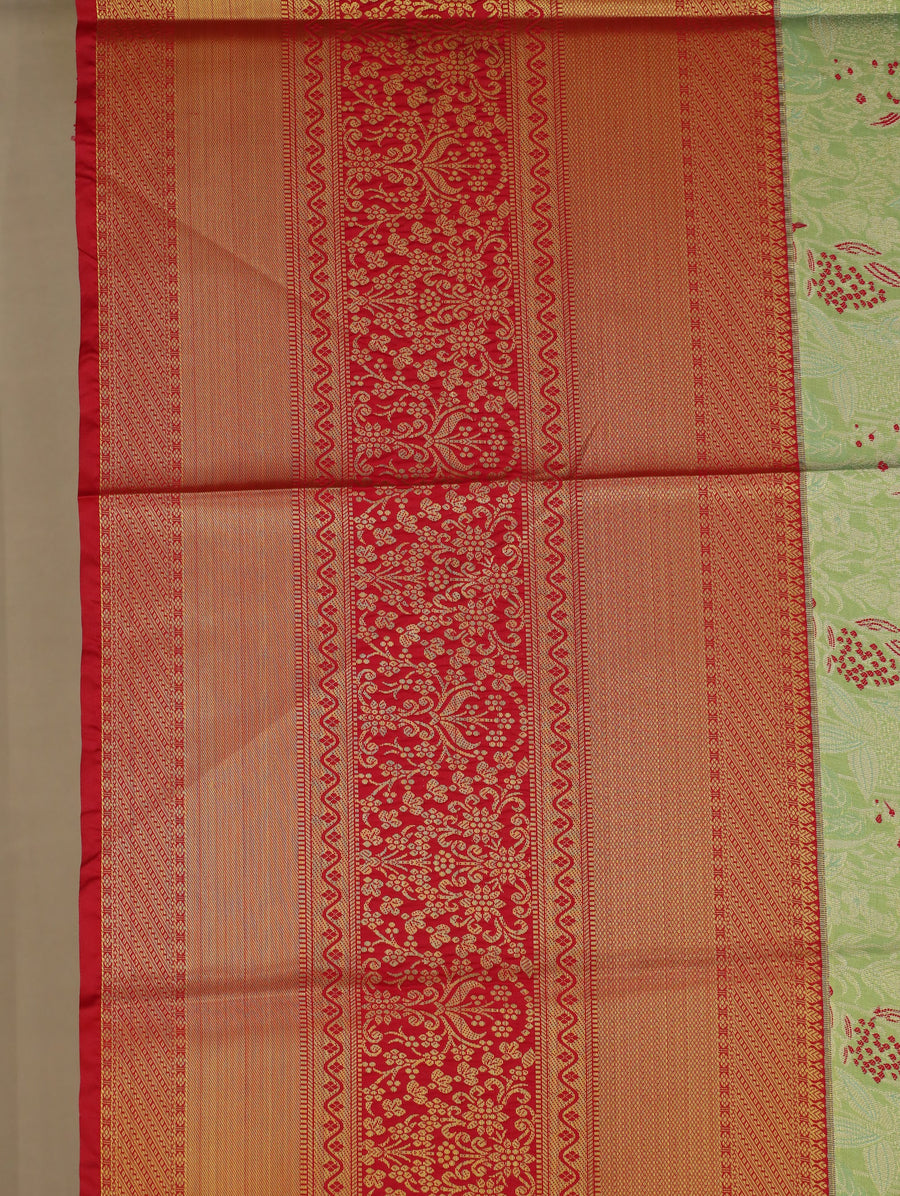Mustard Gold Kanchipuram Inspired Semi Silk Saree with Medium Medium Contrast Border