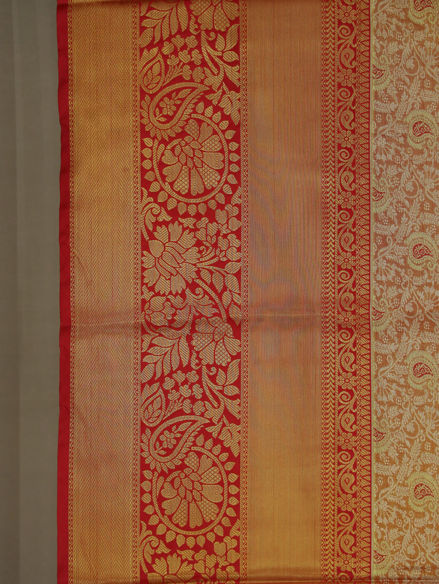 Champagne Gold Kanchipuram Inspired Semi Silk Saree with Wide Wide Contrast Border