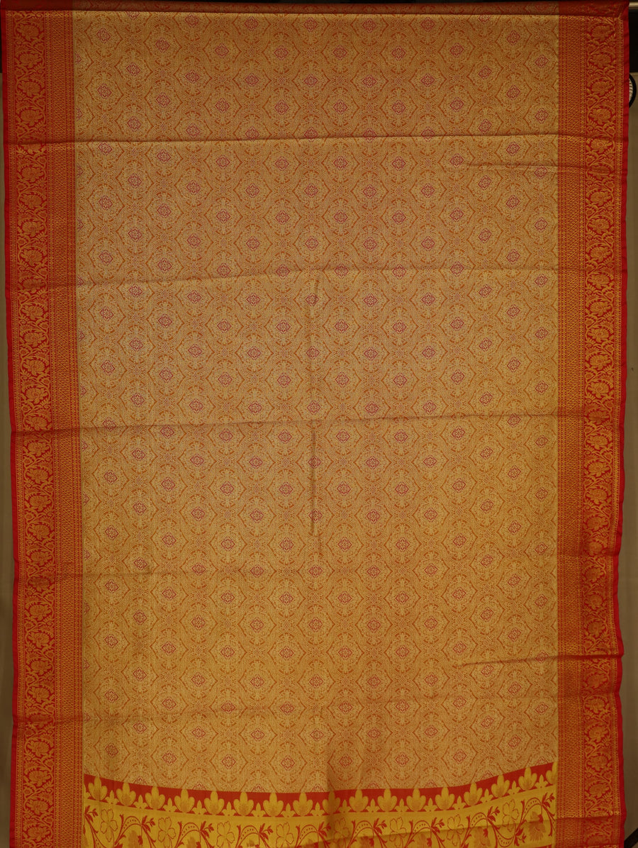 Sunset Orange Dharmavaram Inspired Semi Silk Saree with Medium Medium Contrast Border