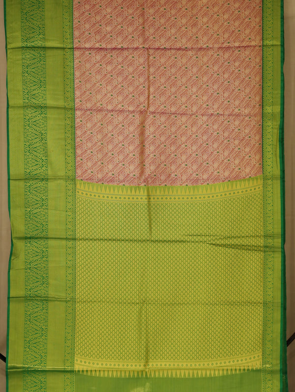 Lime Green Gadwal Inspired Semi Silk Saree with Wide Wide Contrast Border