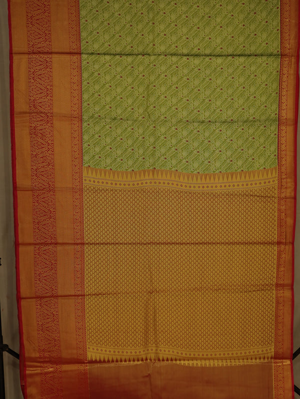 Sage Green Dharmavaram Inspired Semi Silk Saree with Wide Wide Contrast Border