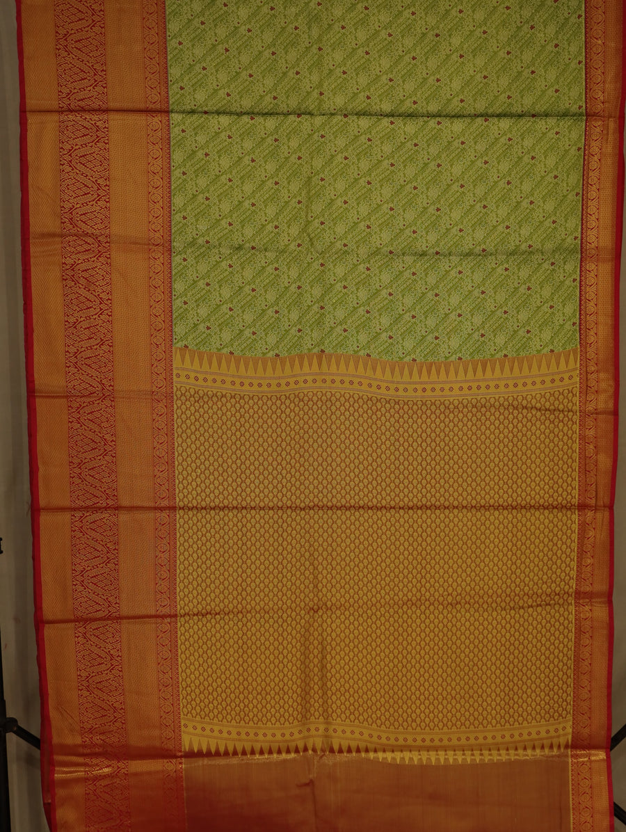 Sage Green Dharmavaram Inspired Semi Silk Saree with Wide Wide Contrast Border