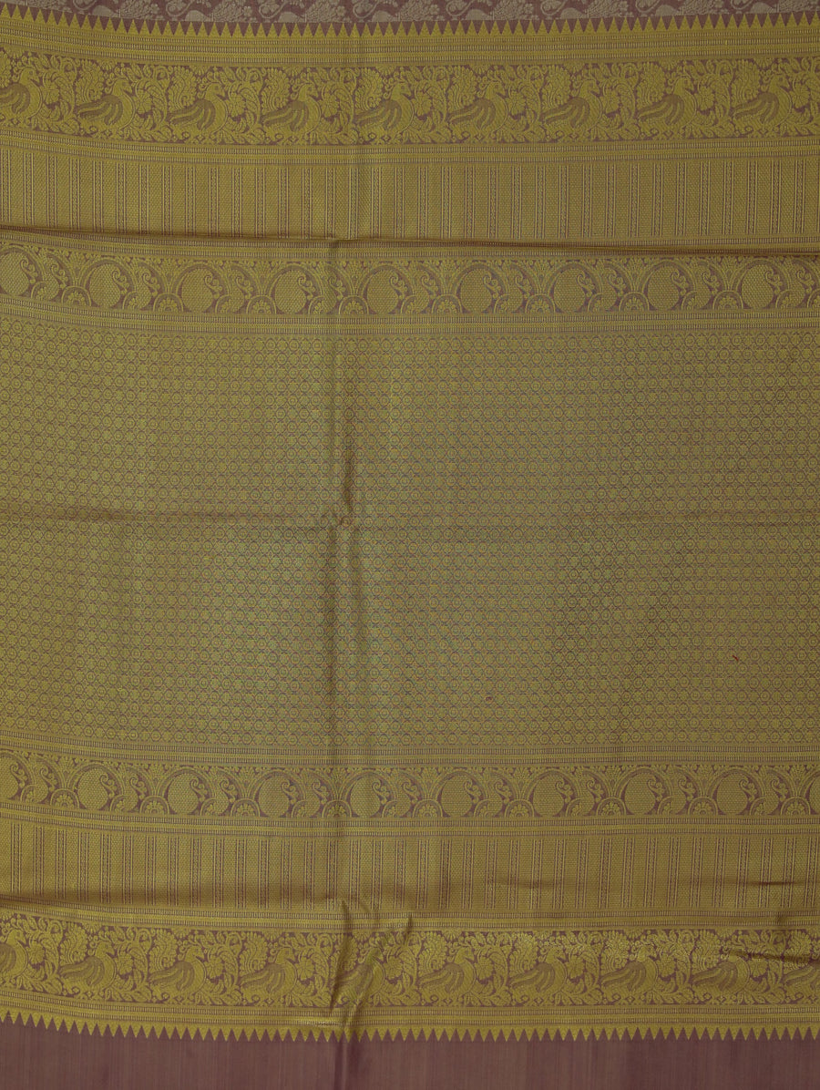 Champagne Gold Kanchipuram Inspired Semi Silk Saree with Wide Wide Contrast Border