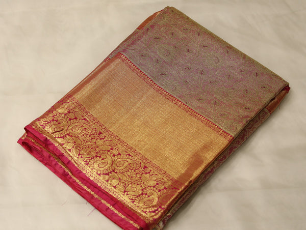 Champagne Gold Dharmavaram Inspired Semi Silk Saree with Medium Medium Contrast Border