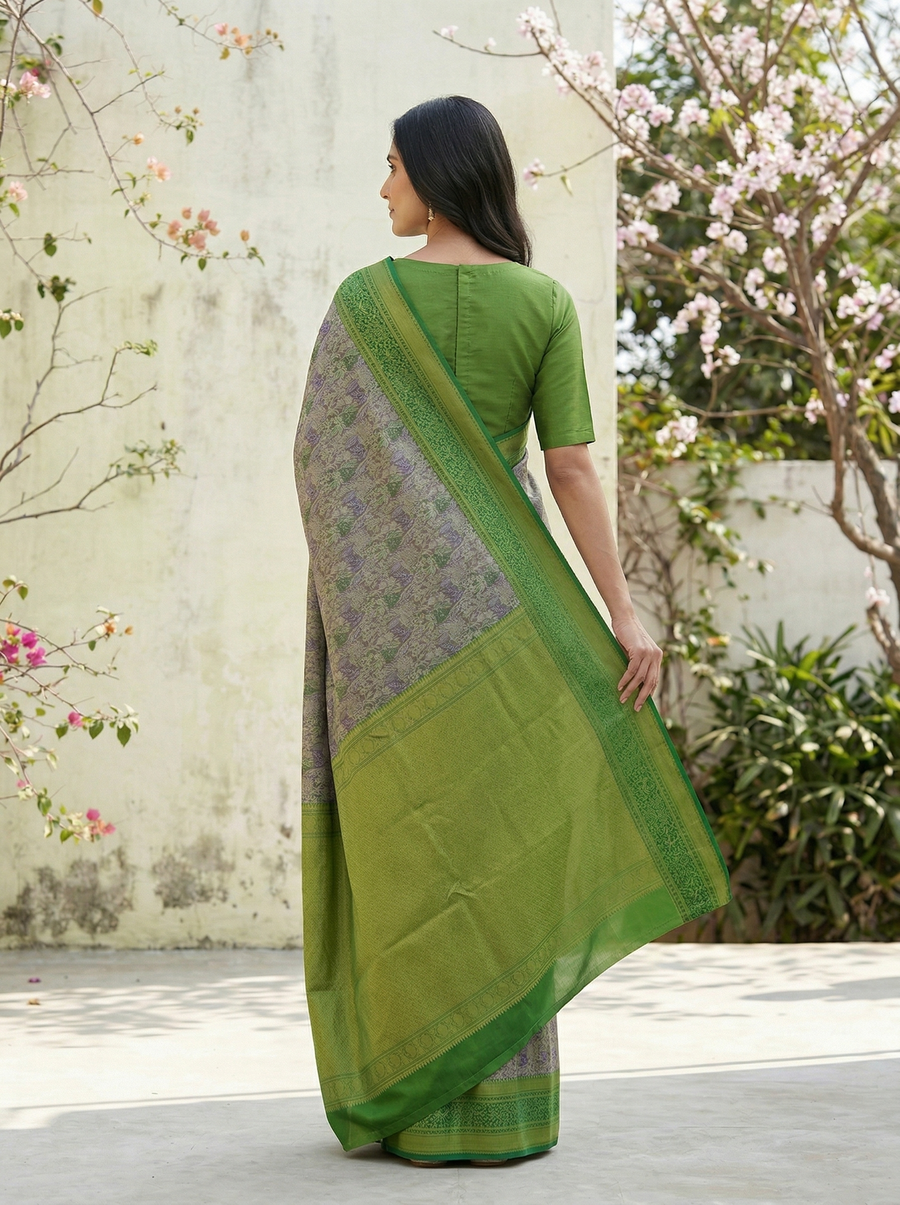 Olive Green Uppada Inspired Semi Silk Saree with Narrow Narrow Self Border