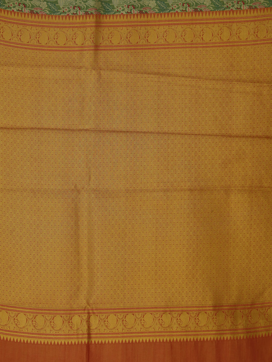 Sage Green Kanchipuram Inspired Semi Silk Saree with Wide Wide Contrast Border