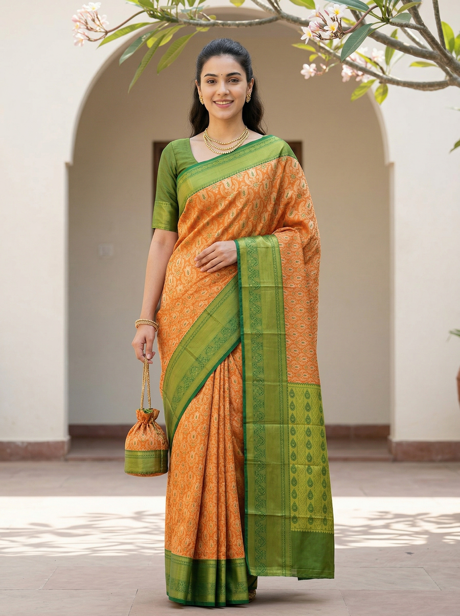 Olive Green Uppada Inspired Semi Silk Saree with Medium Medium Contrast Border