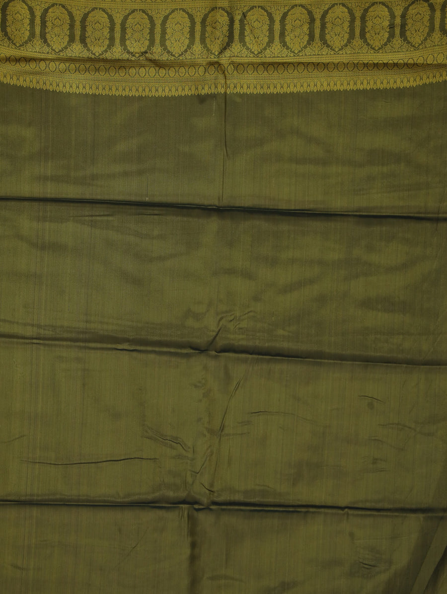 Olive Green Dharmavaram Inspired Semi Silk Saree with Wide Wide Contrast Border