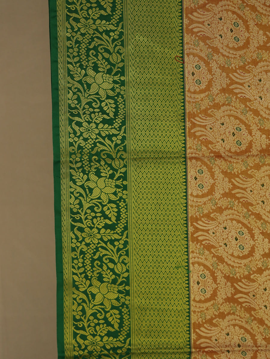 Champagne Gold Kanchipuram Inspired Semi Silk Saree with Wide Wide Contrast Border