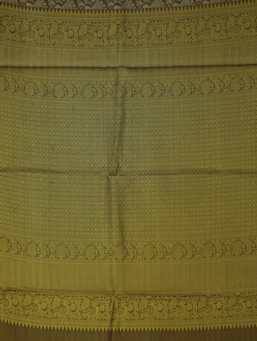 Champagne Gold Kanchipuram Inspired Semi Silk Saree with Wide Wide Contrast Border