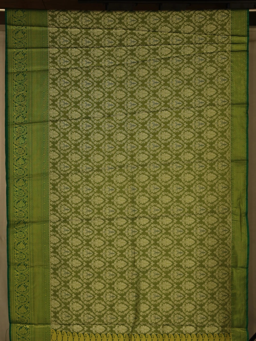 Olive Green Uppada Inspired Semi Silk Saree with Wide Wide Contrast Border