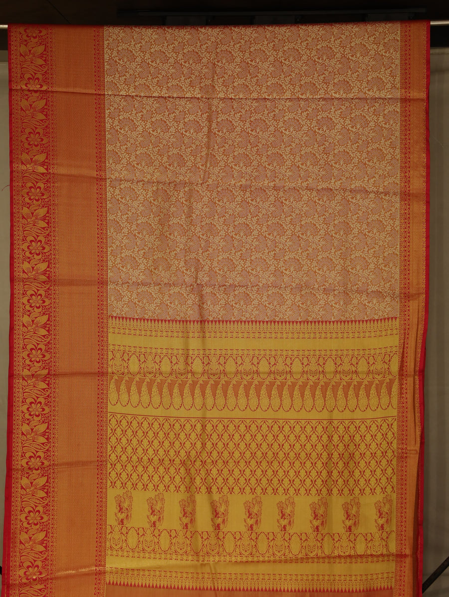 Saffron Gold Dharmavaram Inspired Semi Silk Saree with Wide Wide Contrast Border