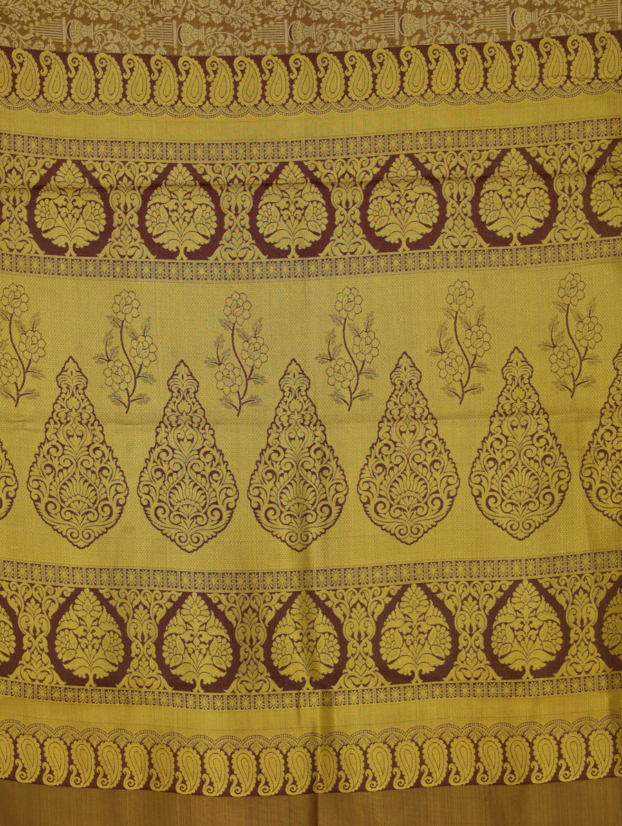 Champagne Gold Dharmavaram Inspired Semi Silk Saree with Medium Medium Contrast Border