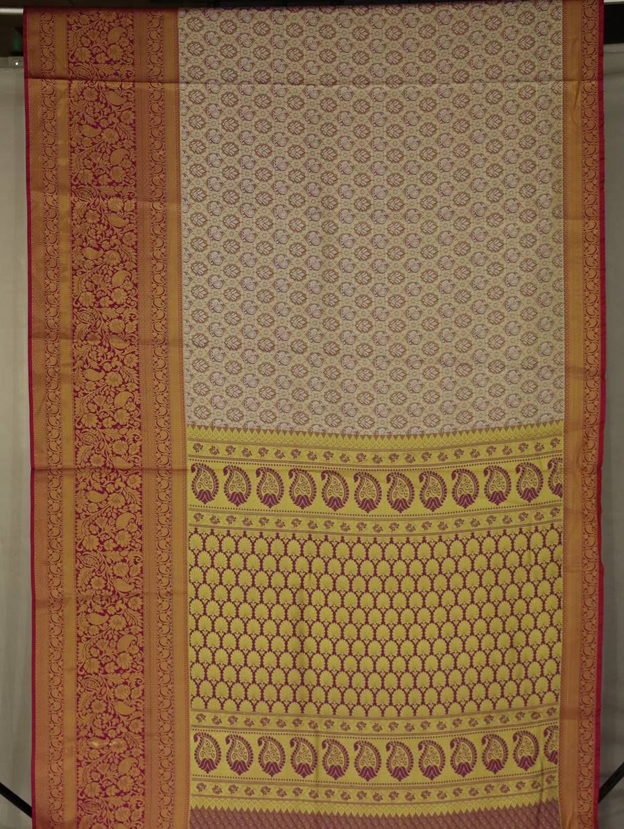 Champagne Gold Dharmavaram Inspired Semi Silk Saree with Wide Wide Contrast Border