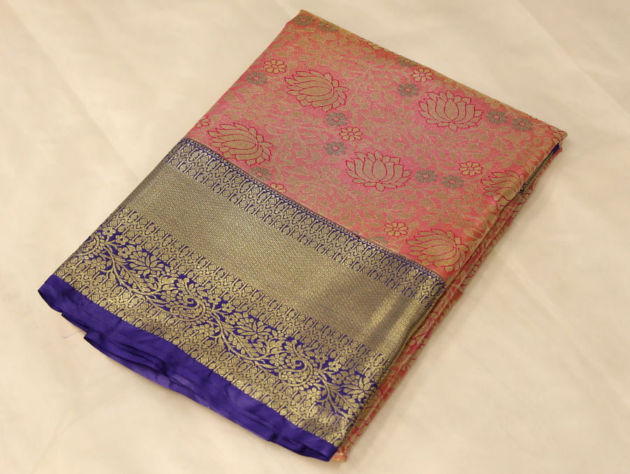 Dusty Rose Kanchipuram Inspired Semi Silk Saree with Wide Wide Contrast Border