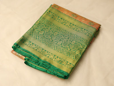 Burnt Orange Gadwal Inspired Semi Silk Saree with Wide Medium Contrast Border