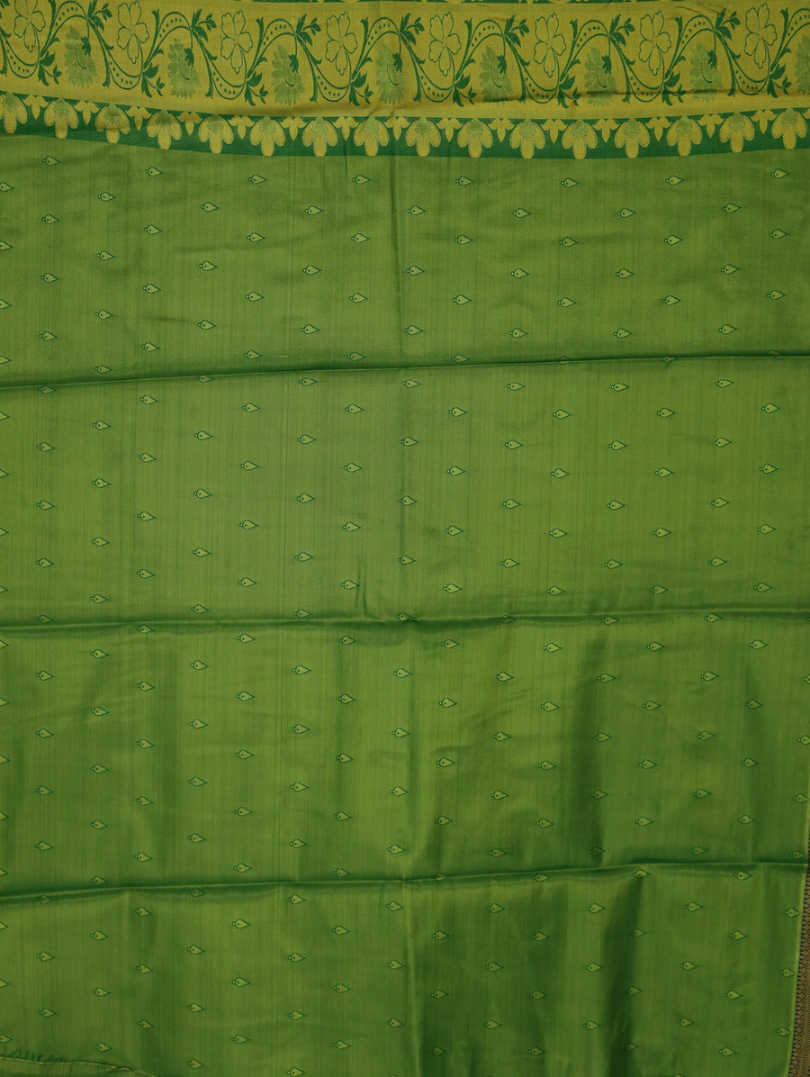 Spring Leaf Green Kanchipuram Inspired Semi Silk Saree with Wide Wide Contrast Border