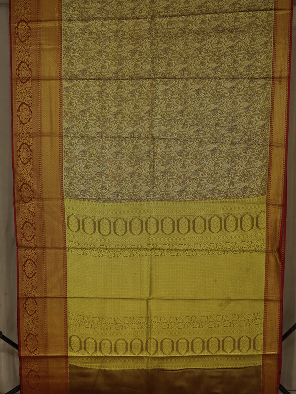 Champagne Gold Dharmavaram Inspired Semi Silk Saree with Wide Wide Contrast Border