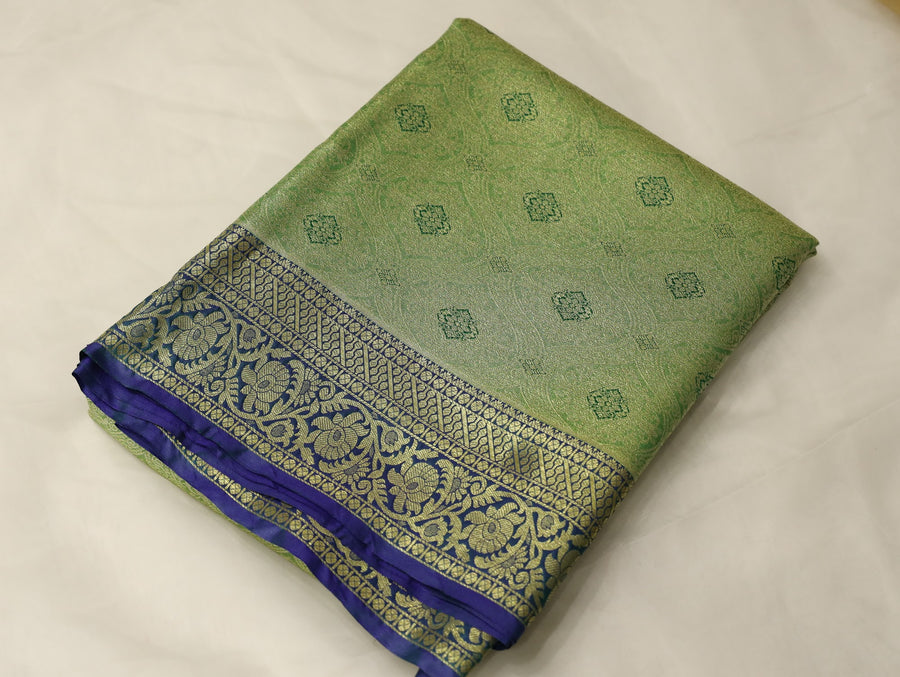Sage Green Kanchipuram Inspired Semi Silk Saree with Medium Medium Contrast Border