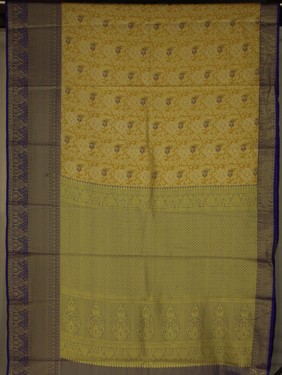Champagne Gold Kanchipuram Inspired Semi Silk Saree with Wide Wide Contrast Border